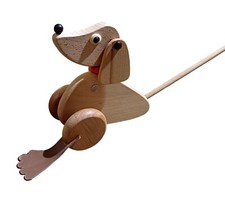 Wooden Dog Push Along Toy Animal Red Eco Toy Super Fun for all