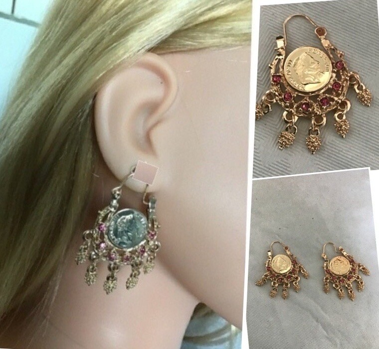 Boucles D'oreilles Style Savoyard Pour Enfant - Plaqué Or Et Cristal - ROSANTINE - N°087