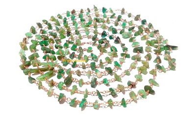 3 Feet Chrysoprase Chip 4-6mm Beads Rosary Beaded Chain Rose Gold Plated Wire