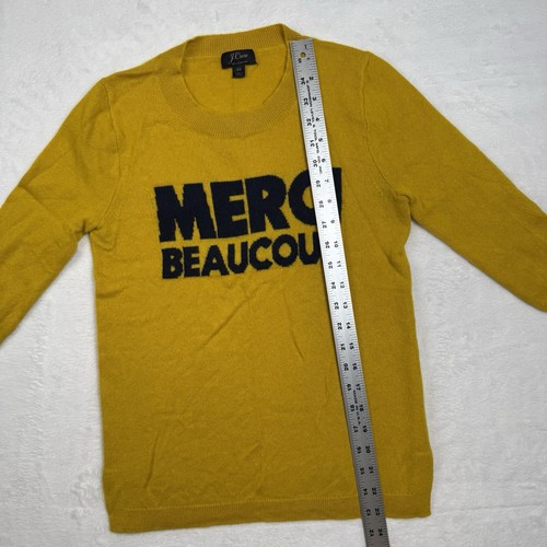 Maglione J Crew 100% Cashmere Manica 3/4 Donna XS Merci Beacoup Giallo/Blu - Foto 7 di 9