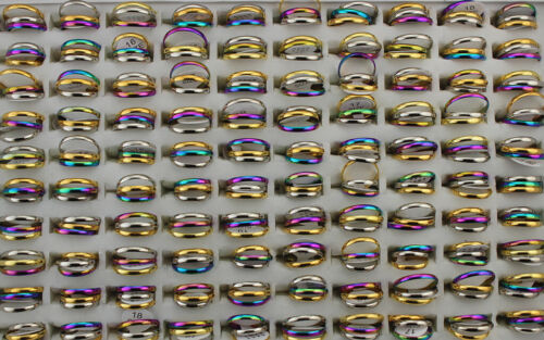 Wholesale Lots 40set Stainless Steel 3 In 1 Mixed Color Jewelry Womens Rings - Afbeelding 1 van 5