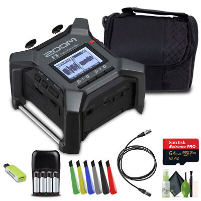 Zoom F3 2-Input / 2-Track Portable Field Recorder Bundle with Accessories