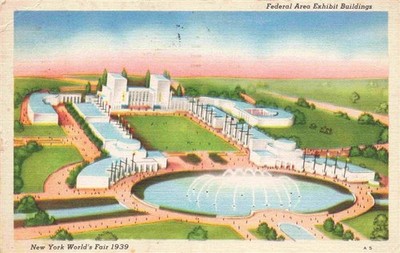 NEW YORK City USA World's Fair Federal Area Exhibit Buildings Illustration