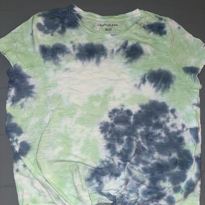 Calvin Klein Jeans Womens Blue Green Tie Dye Tie Front Shirt Size Medium 