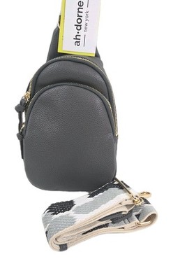 AHDORNED Faux Pebble Leather Crossbody Sling Charcoal Grey