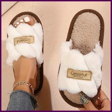 Women's Plush Fuzzy Slippers Home Fur Open-Toe Slides Autumn Winter Indoor