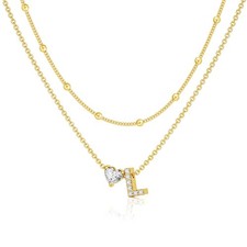 Initial Necklace for Women Layered Stackable 14K Gold Plated Letter L Necklace N