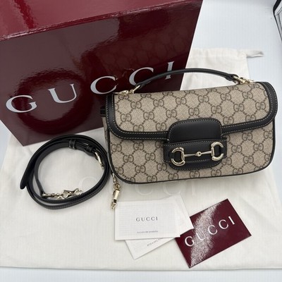 Gucci Horsebit 1955 GG Supreme canvas cowhide leather medium shoulder bag Small