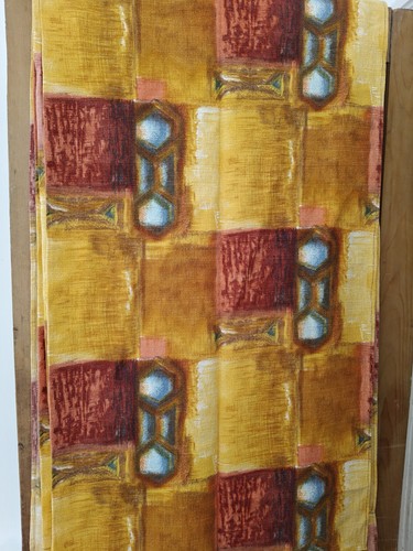 Vintage Pair Of Curtains Abstract Print Mid Century Orange 116 x 131 Cm Retro - Picture 4 of 8