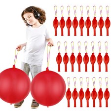 24 Pcs Red Punch Balloons Bounce with Rubber Band Handle Punching Balloon Hea...