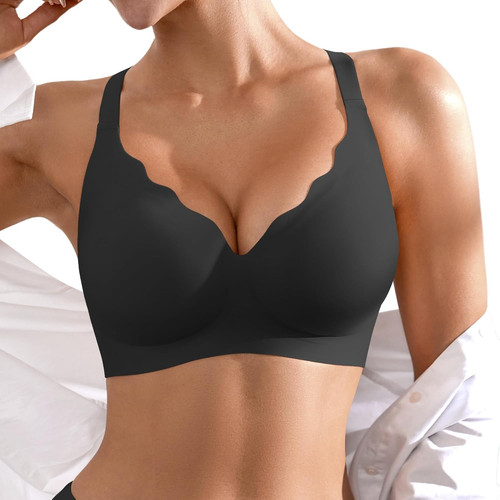 Seamless Wireless Bra for Women with Support - No Underwire Full Large, Black