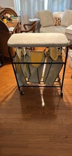 Laundry Cart Foldable Wheels Handles Multiple Compartments Metal Fabric Beige