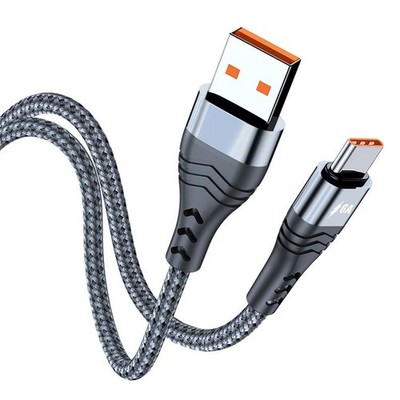 USB to USB-C 6A Weave Carcing Data Cable, 1M (Silver) - ADC-005