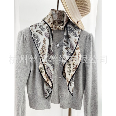 75% Cashmere 25% Silk 2 Face leaf Print Bandana Shawl 26'' Neckerchief Scarf
