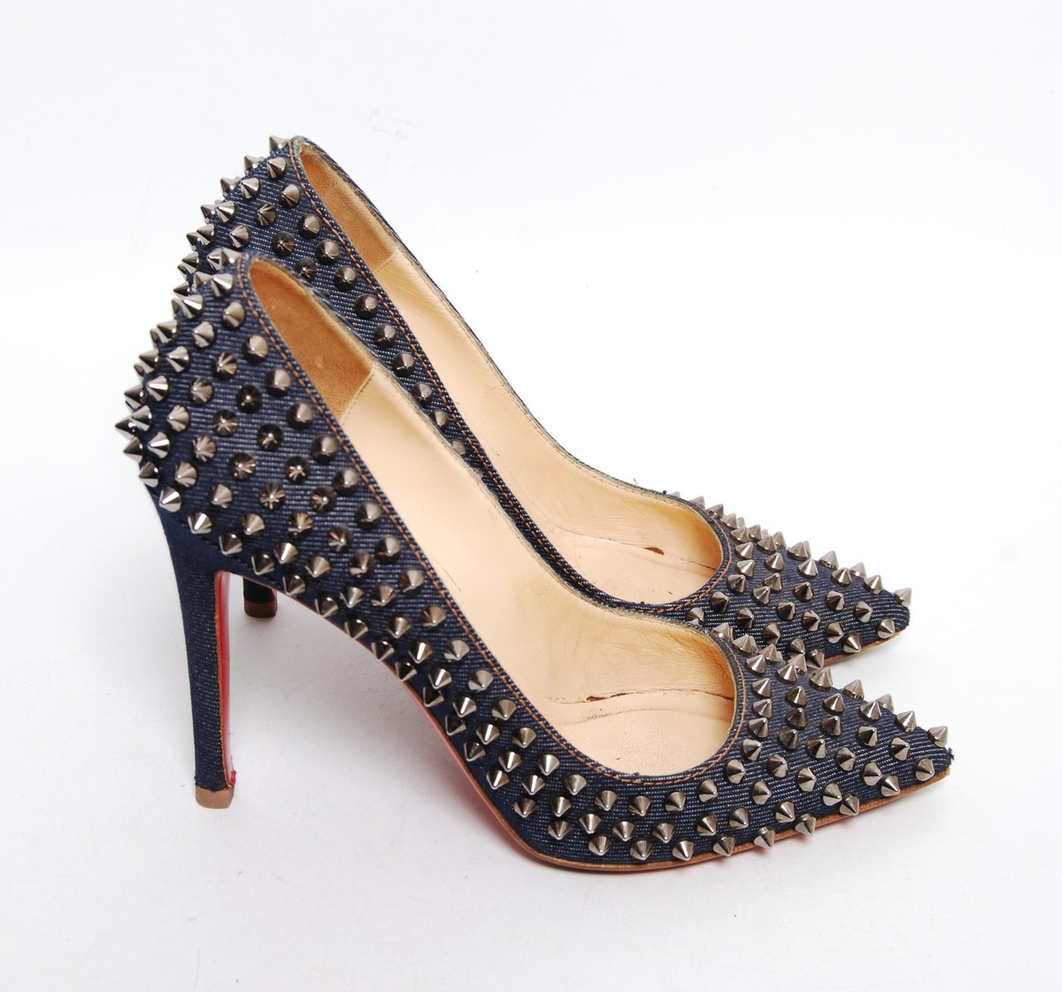 Christian Louboutin Pumps Denim Pigalle Follies Spikes High Heels