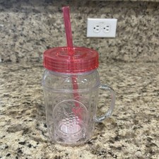 Tarro de masón vaso de plástico tapa rosa pajita diseño de uva en relieve de doble cara 16 oz