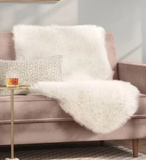 Threshold Faux Fur Pelt Decorative Sofa Throw Blanket Table Runner Accent Ivory