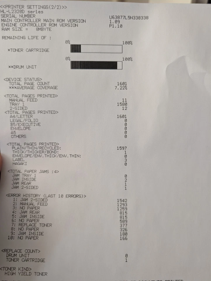 Impresora láser monocromática Brother HL-L2320D con tóner y tambor - 1601 CONTEO DE PÁGINAS Foto 2 de 4