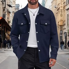 Men's Shirts Casual Long Sleeve Overshirt Button Down Shacket Jacket with Pocket