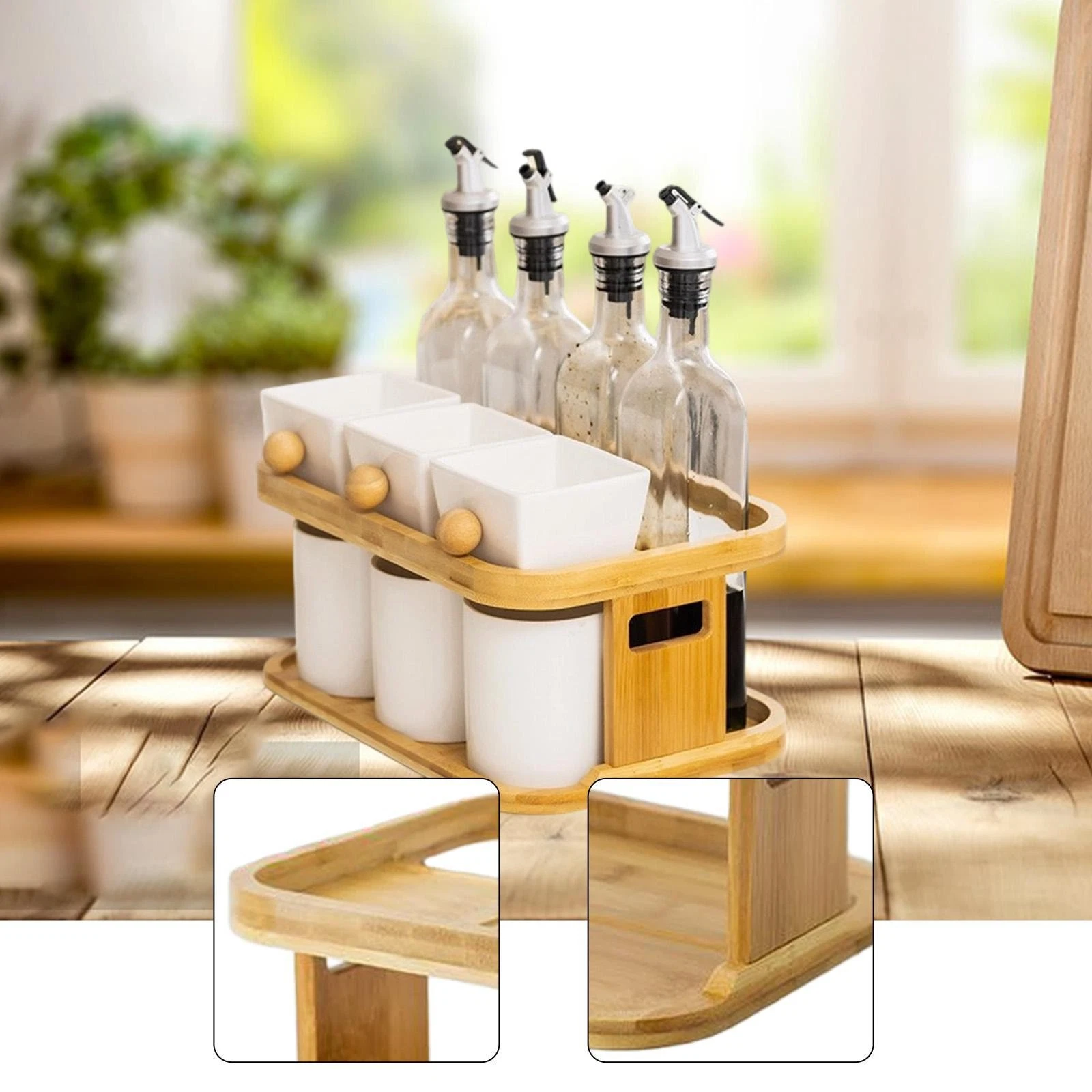 Oil Bottle Rack Versatile Wood Kitchen Condiment Organization Storage Stand