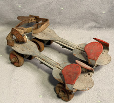 Vintage Union Hardware Clamp-On Roller Skates w/ Straps Red Toe Guards