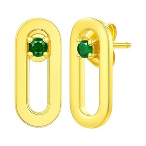 Authentic 18K Gold Plated Jewelry Oval Gemstone Studs, Minimalist Everyday TGE1041