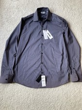 NWT 80 DKNY Men Dress Shirt Grey Black Pin Stripe Size M