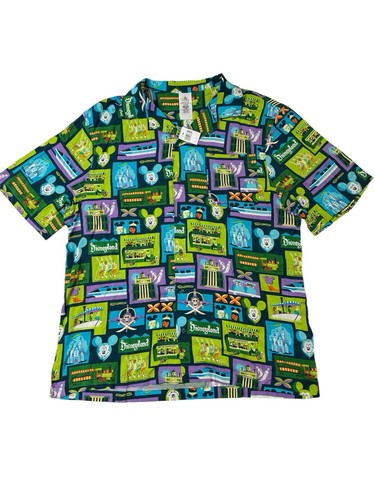 NEW Disney Shirt Adult Large Green Shag Disneyland Mickey Mouse Button Up Parks - Picture 1 of 8