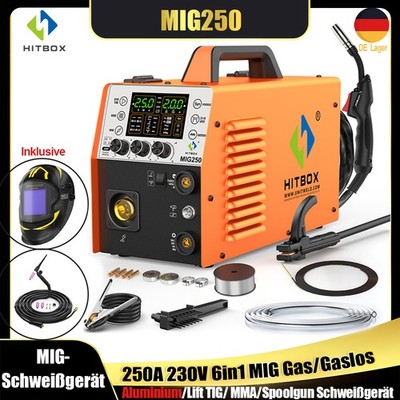 HITBOX 6-in-1 Aluminium MIG Schweißinverter Gas/Gaslos TIG MMA & TIG-Brenner Kit