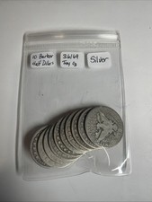 10 Coin Lot, Mixed Dates, Barber Silver Half Dollars Circulated, Troy Oz 3.6169