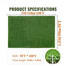 5ft x 10ft Premium Artificial Turf Mat with Drainage Holes. Ideal for Pet Areas