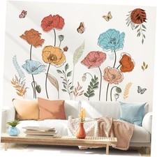 Large Boho Flower Wall Decals Butterfly Boho Floral Plants Wall Stickers