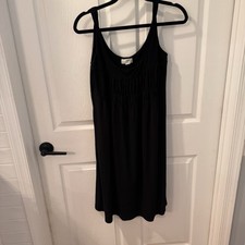 Ann Taylor LOFT Sz M black sleeveless Spaghetti Strap Baby Doll Dress Gathered
