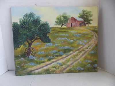 Beautiful Vintage Texas Hill Country Landscape Original Oil Painting 20''x16''