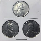 1943 P D S AU/BU **STEEL Wheat Head Lincoln Cent 3 Coin Set,**  Penny Lot