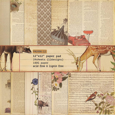24 Pcs Vintage Scrapbook Paper Pad - 12X12 in Plants Pattern Origami Cardstock f