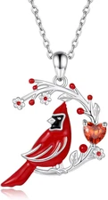 925 Sterling Silver Cardinal Pendant Necklace - Memorial Jewelry for Women