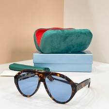 GUCCI GG0479S Geometric Sunglasses Tortoiseshell Frame Blue Lens 61-13-145