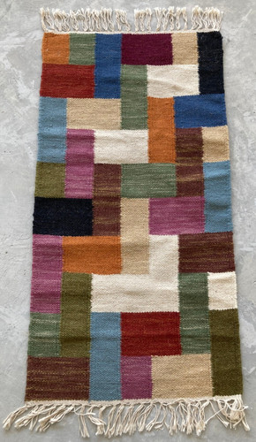Vintage Traditional Handmade Scandi Geometric Kilim Floor Rug Carpet 101x52 cm