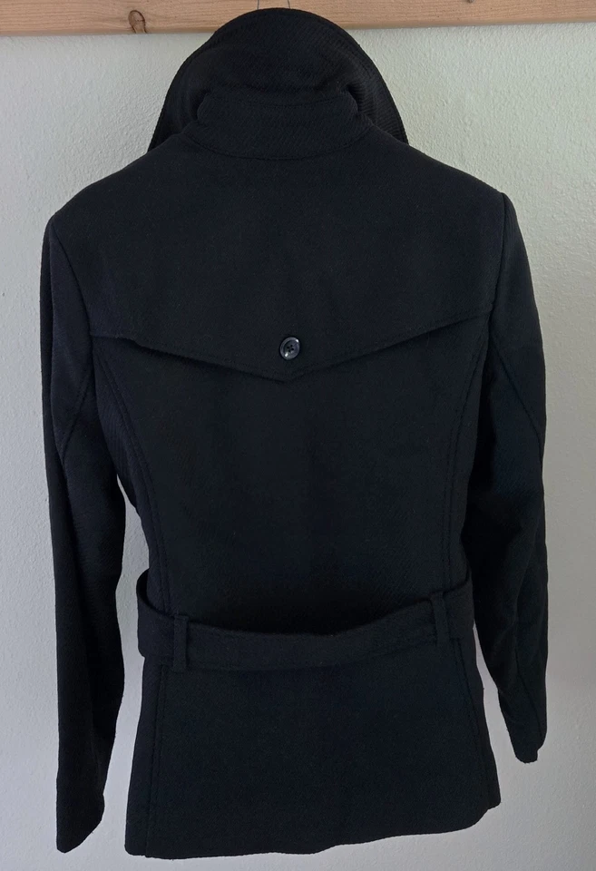 Abrigo largo medio vintage antiguo azul marino para mujer mezcla de lana forrado invierno con cinturón XL Foto 4 de 4