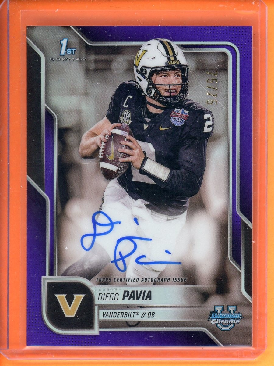 Diego Pavia 1st Autographs Purple Refractor 75/75 2025 Bowman U Chrome #BCA-DPA