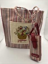 Longaberger Homestead Tote Bag Striped Multi-Color Fabric Plus Accessory Case