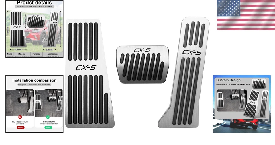 Mazda CX-5 Pedal Covers Kit: Anti-Slip Aluminum Brake & Gas Pedals (2013-2025) Foto 2 de 4