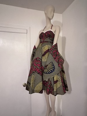 Vintage KAMEHAMEHA HAWAIIAN TRIBAL PRINT KILLER FITTED SUNDRESS SHAWL/SCARF SET