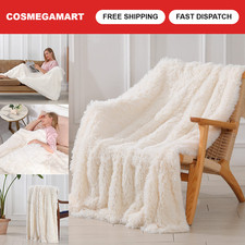 Cozy Extra Soft Fuzzy Faux Fur Throw Blanket 50"x60", Reversible Shaggy Plush fo