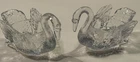 2 CAMBRIDGE GLASS CLEAR SIGNED 3-1/2" INDIVIDUAL SALT DIP or NUT CUP SWANS PAIR