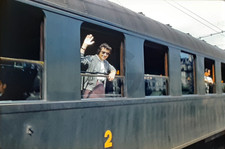Lady Waves from Paris Train Leaving for Chartres France: 1950 s 35mm Slide