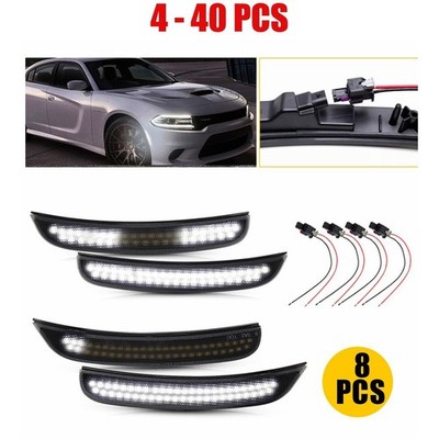 4-40 Dynamic White LED Side Marker Lamp&Harness Plug For Dodge Charger 2015-22 A