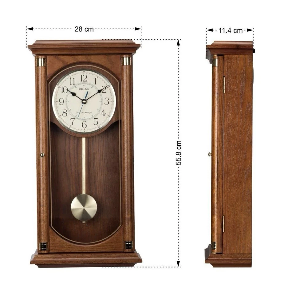 Seiko Dark Wood Oak Finish Westminster Chime Battery Pendulum Wall Clock QXH039B - Image 4 of 4