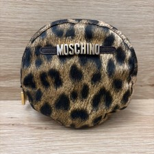 Moschino leopardato piccolo rotondo cosmetico trucco pochette borsa zip con logo